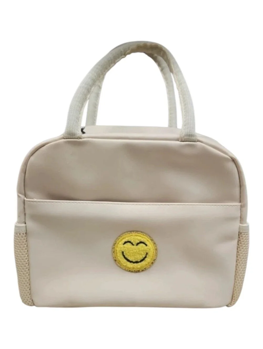Smiley Face Insulated Lunch Bag Beige Cute Travel Cosmetic Cooler